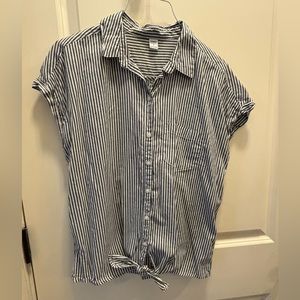 Old Navy dark grey and white striped shirt; size small